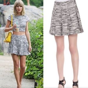 Alice + Olivia Black and White Tweed Pleated Skirt